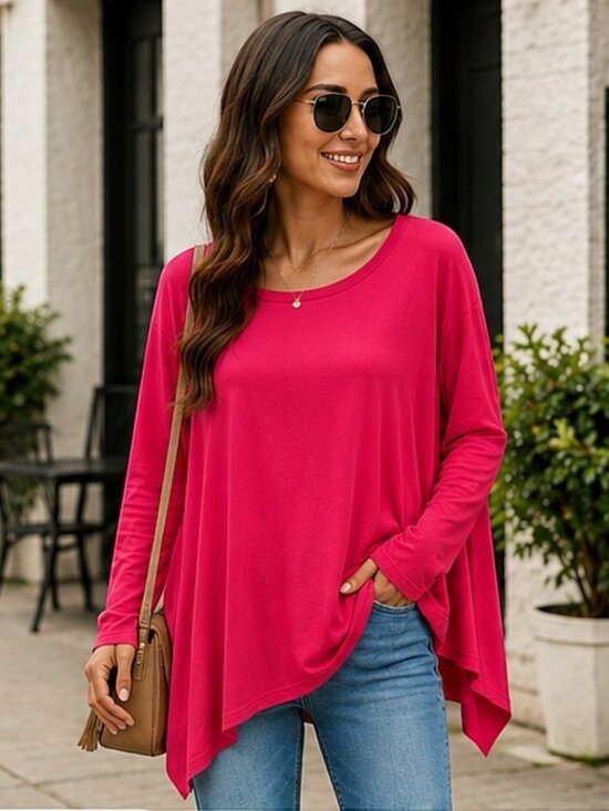 Tops - Women's Oversized Red Handkerchief Hem Draped Tunic Top L
